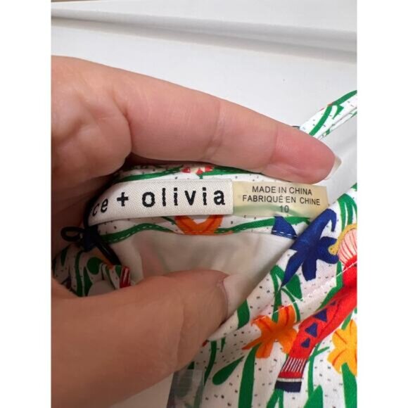 NWT Alice + Olivia Nella Bird Party Lined Faux Button White Mini Dress Size:10 - Picture 6 of 8